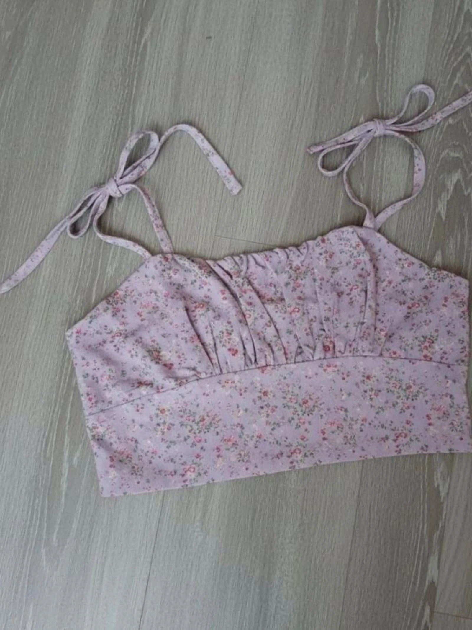 Top camisero estampado lila ditsy Coquette Fruncido en el Busto Bustier Corsé Sin Mangas Lila M – photo 2